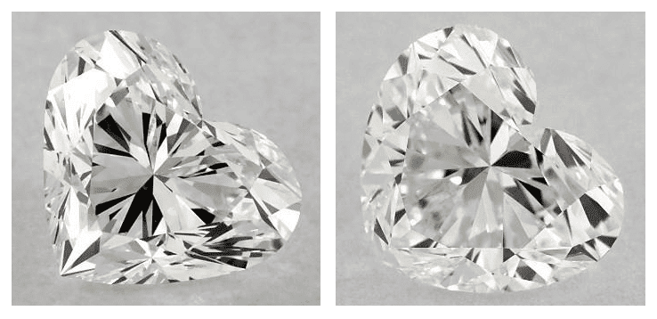 A heart shape diamond with a DISTINCT POINT and a LESS DISTINCT POINT