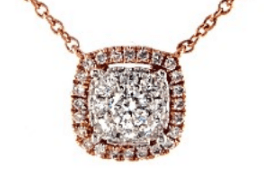 Rose Gold Cushion Halo Cluster Necklace Push Present