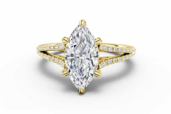 yellow gold split shank ring setting with marquise center diamond