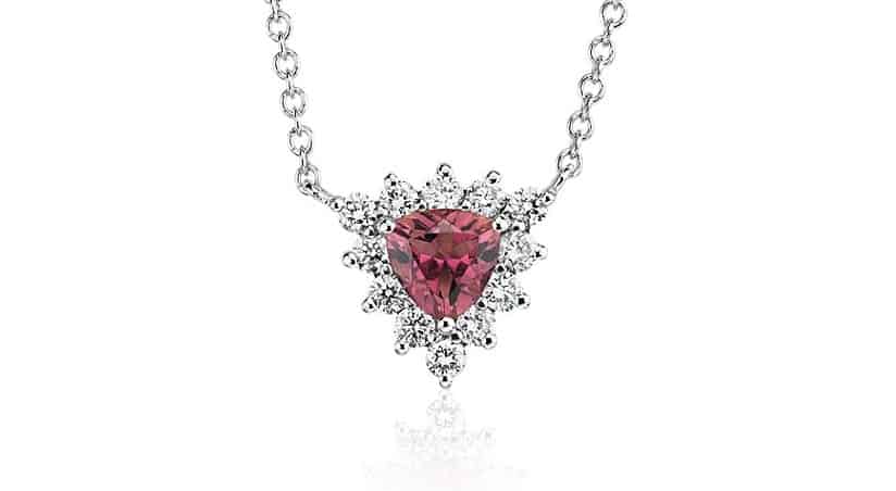 Pink Tourmaline necklace in a trillion cut