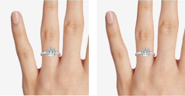 A comparison between a 2.50ct and 2ct diamond ring