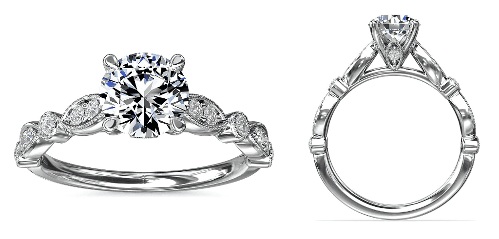 Cathedral Milgrain Marquise-Shape and Dot Diamond Engagement Ring