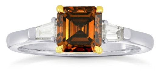 Fancy Dark Orange Brown Diamond Emerald Side Stone Ring