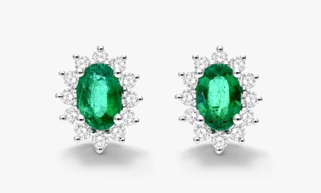 Oval halo Emerald and Diamond earrings