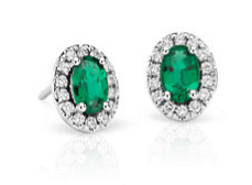 Emerald and Pavé Diamond Halo Earrings fpr Mother