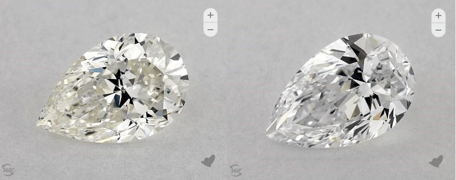 D-I color pear shape diamonds comparison