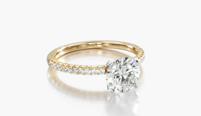 petite pave engagement ring with yellow gold 