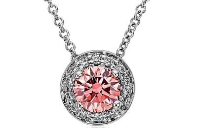 Lab-Grown Pink Diamond Round Halo Pendant Necklace