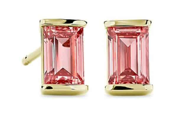 Lab-Grown Pink Solitaire Diamond Baguette Stud Earrings