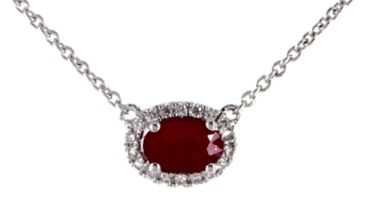 Oval Halo Ruby and Diamond Necklace