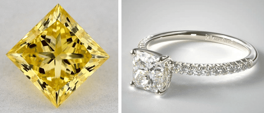 oprincess cut fancy vivid yellow diamond in a pave ring